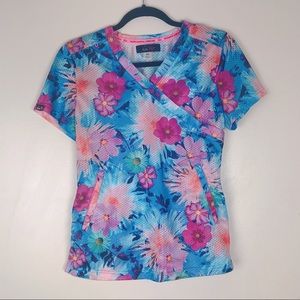 Cute floral koi lite scrub top. Extra Small